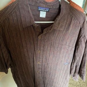PATAGONIA I Sz L I Hemp Striped Button Front Shirt